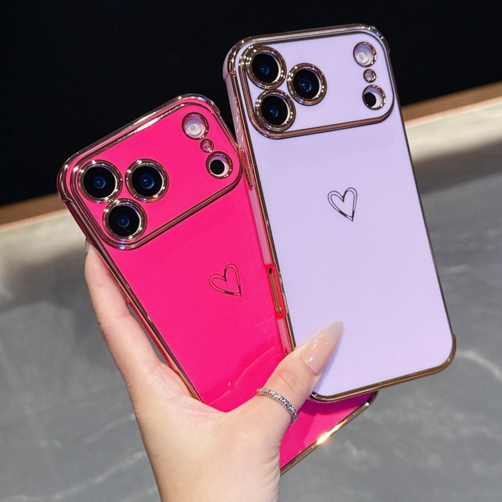 For iPhone 17 Pro Case Love Heart Pattern TPU Phone Cover Electroplating Edge