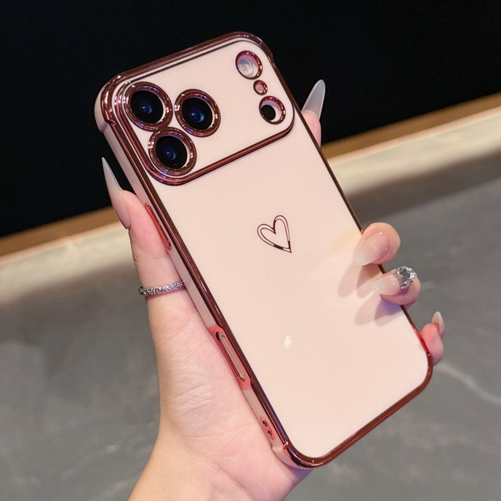 For iPhone  18 Pro / 17  Pro Case Love Heart Pattern TPU Phone Cover Electroplating Edge
