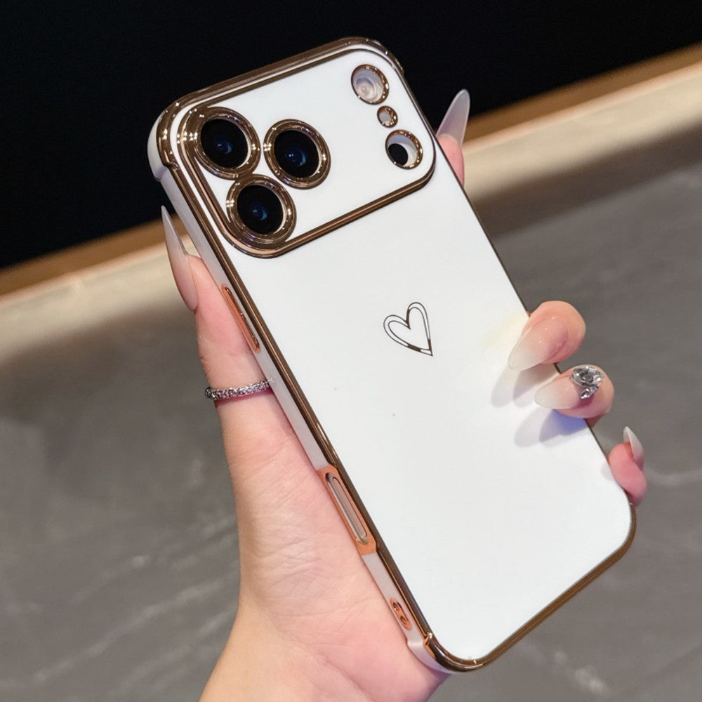 For iPhone 17 Pro Case Love Heart Pattern TPU Phone Cover Electroplating Edge