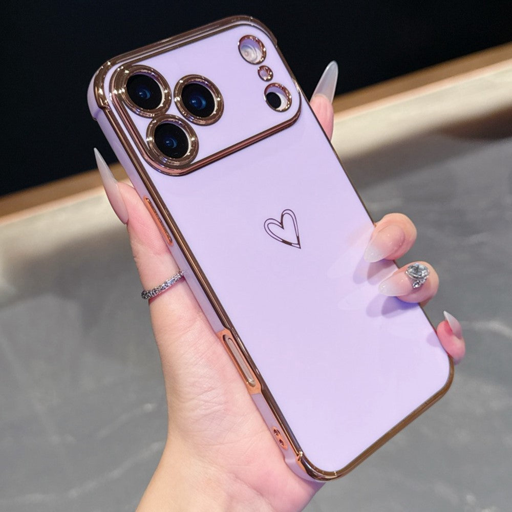 For iPhone  18 Pro / 17  Pro Case Love Heart Pattern TPU Phone Cover Electroplating Edge