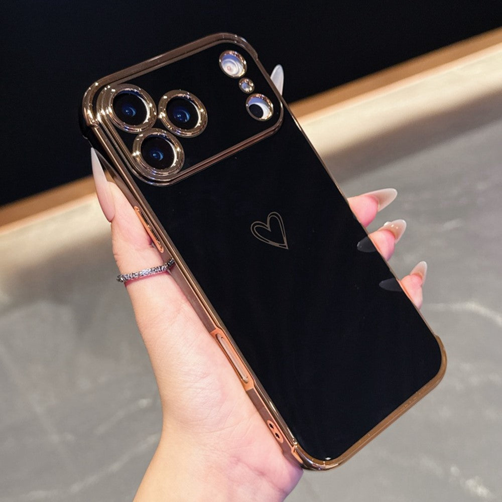 For iPhone  18 Pro / 17  Pro Case Love Heart Pattern TPU Phone Cover Electroplating Edge