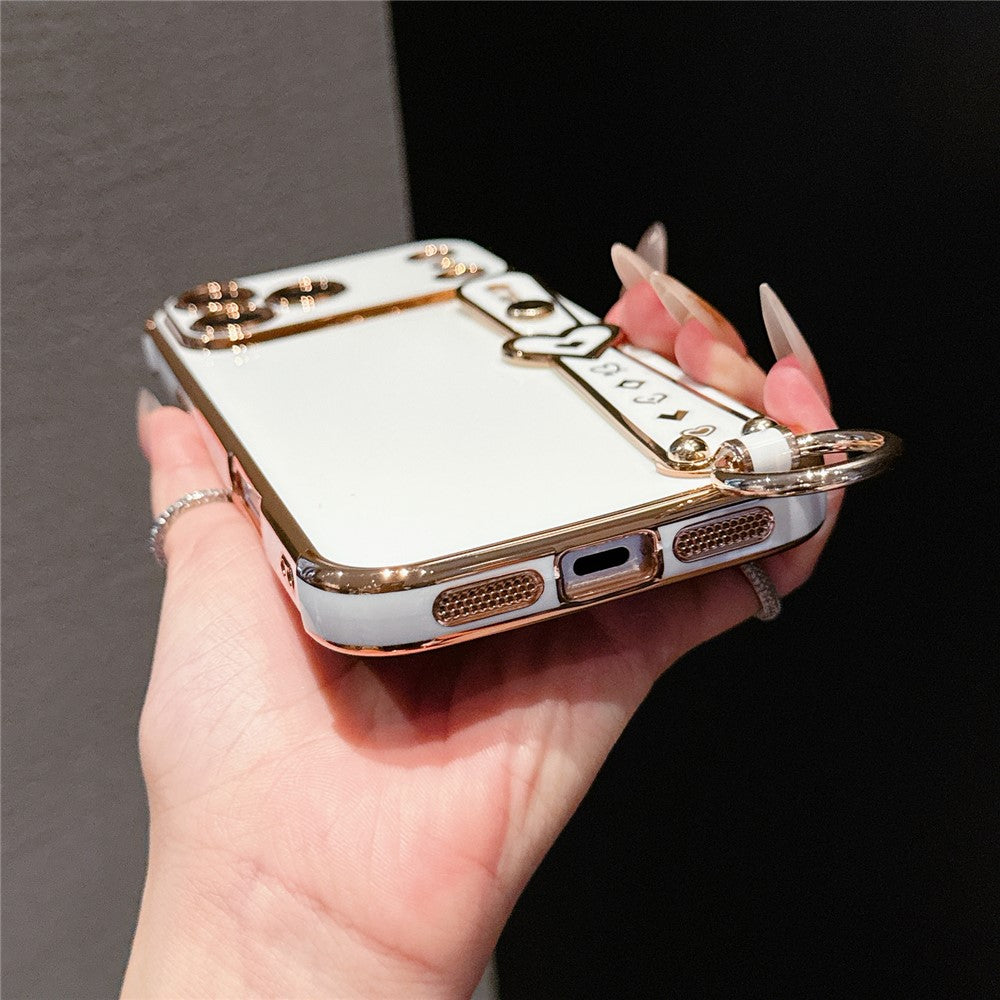 For iPhone 17 Pro Max Case Heart Wristband Kickstand Electroplated TPU Phone Cover
