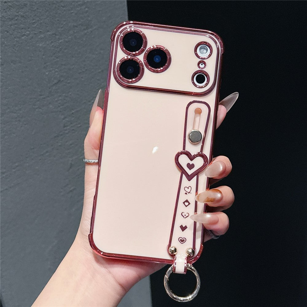 iPhone 17 Pro Max Heart Pattern Case with Wristband Kickstand