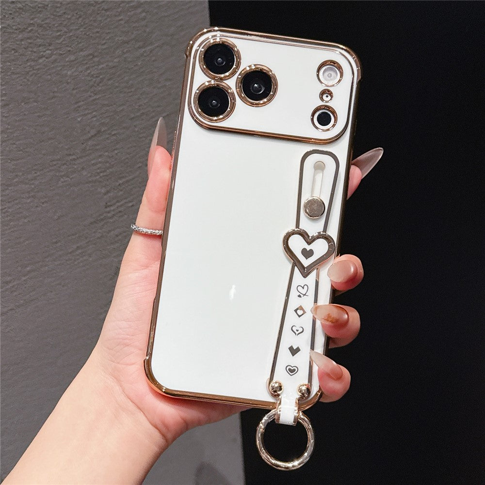 iPhone 17 Pro Heart Pattern Case with Wristband Kickstand
