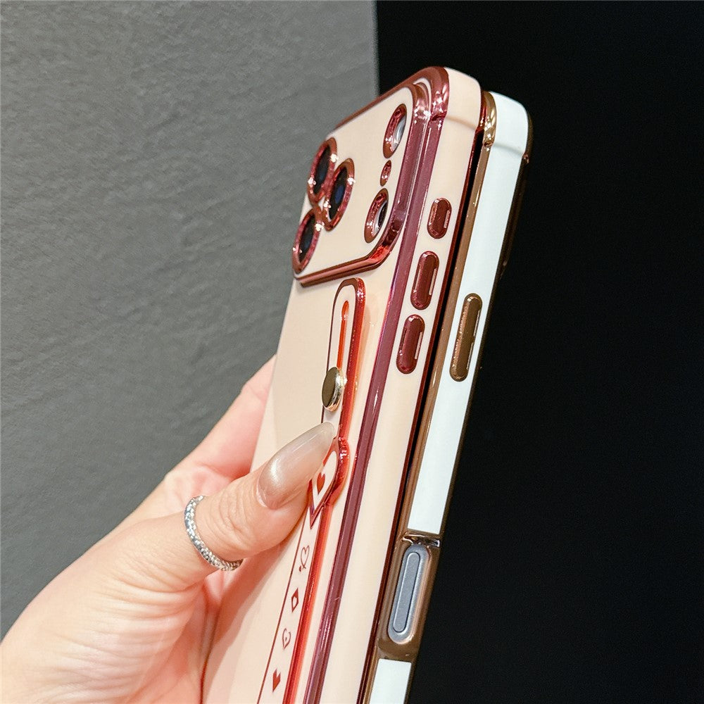 For iPhone 17 Pro Case Heart Wristband Kickstand Electroplated TPU Phone Cover