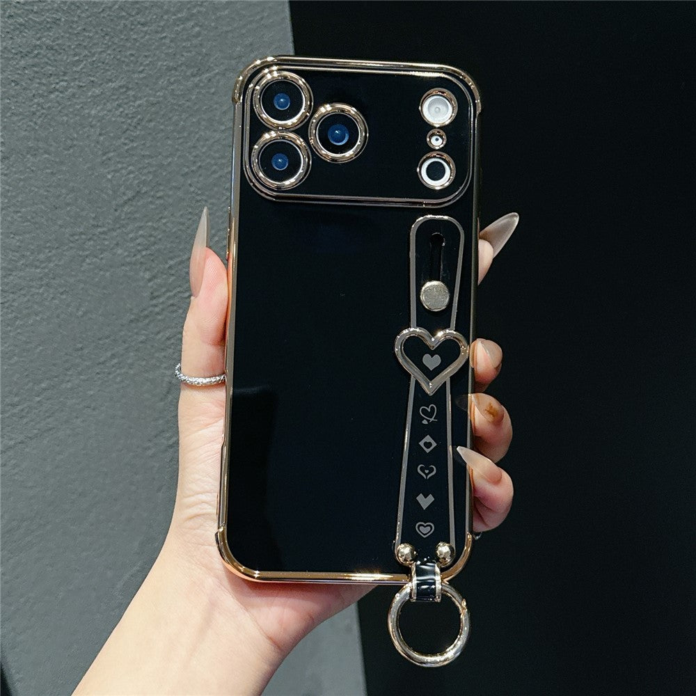 iPhone 17 Pro Heart Pattern Case with Wristband Kickstand