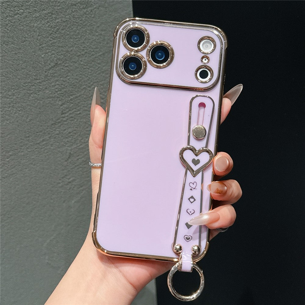 iPhone 17 Pro Heart Pattern Case with Wristband Kickstand