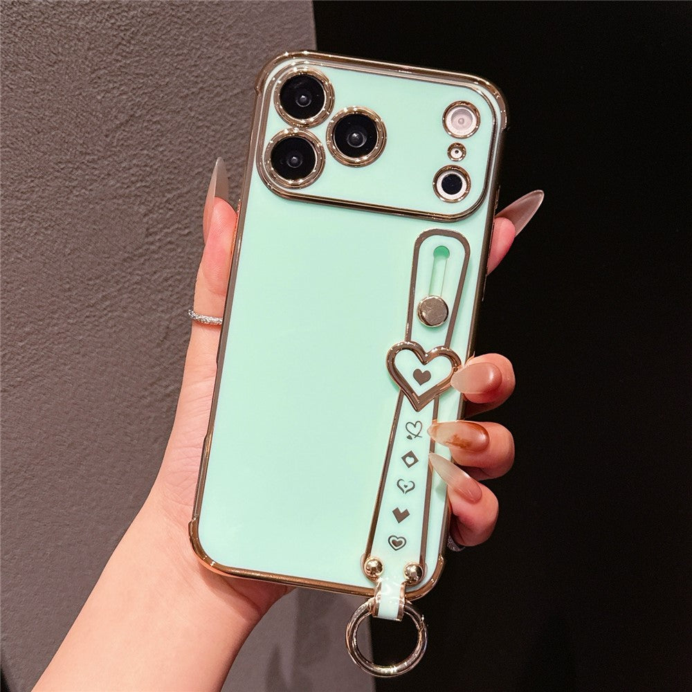 iPhone 17 Pro Heart Pattern Case with Wristband Kickstand