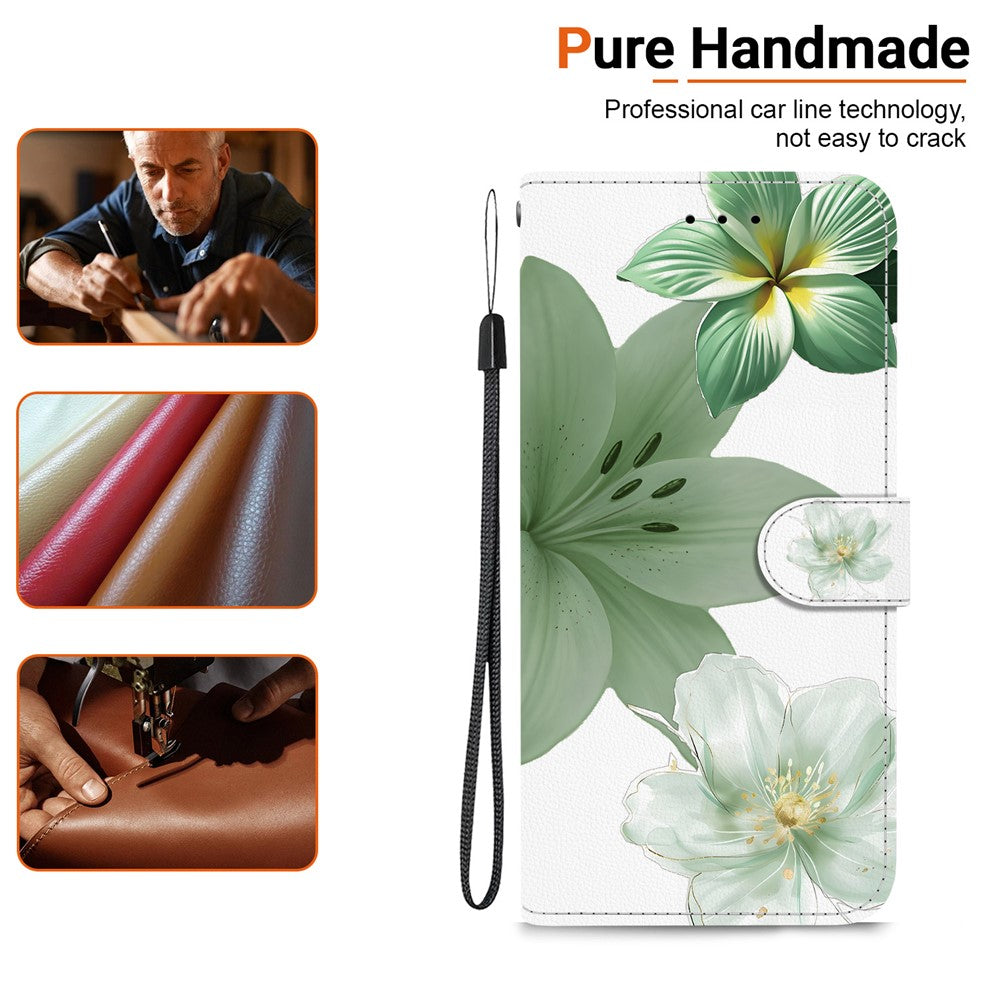 For iPhone 18 Pro / 17 Pro Case Pattern Printing PU Leather Wallet Flip Stand Phone Cover with Wrist Strap