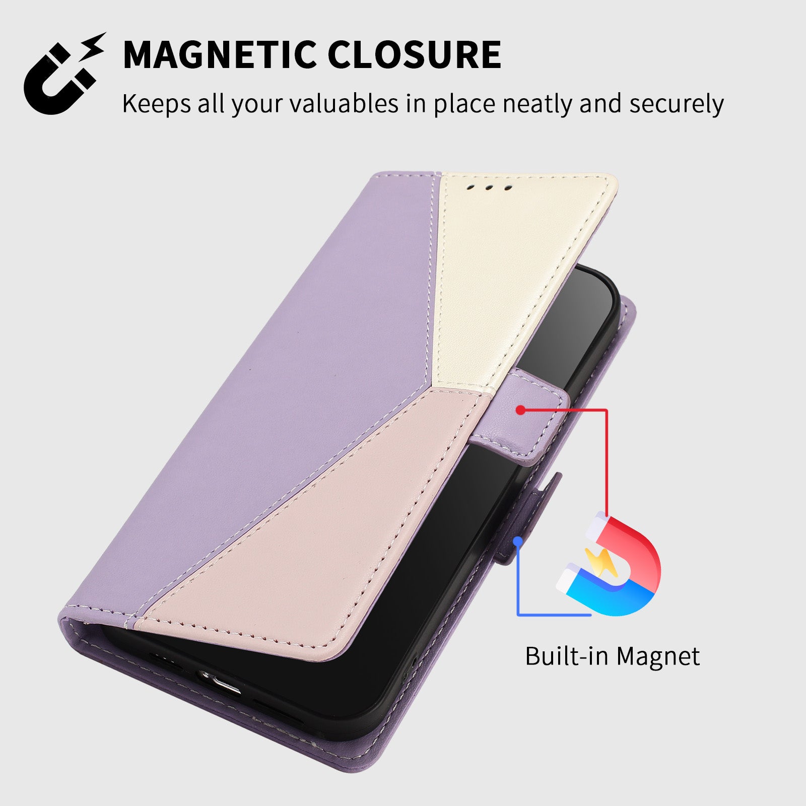 For iPhone 15 Plus Case Color Stitching RFID Blocking Wallet Flip Leather Phone Cover with Wrist Strap