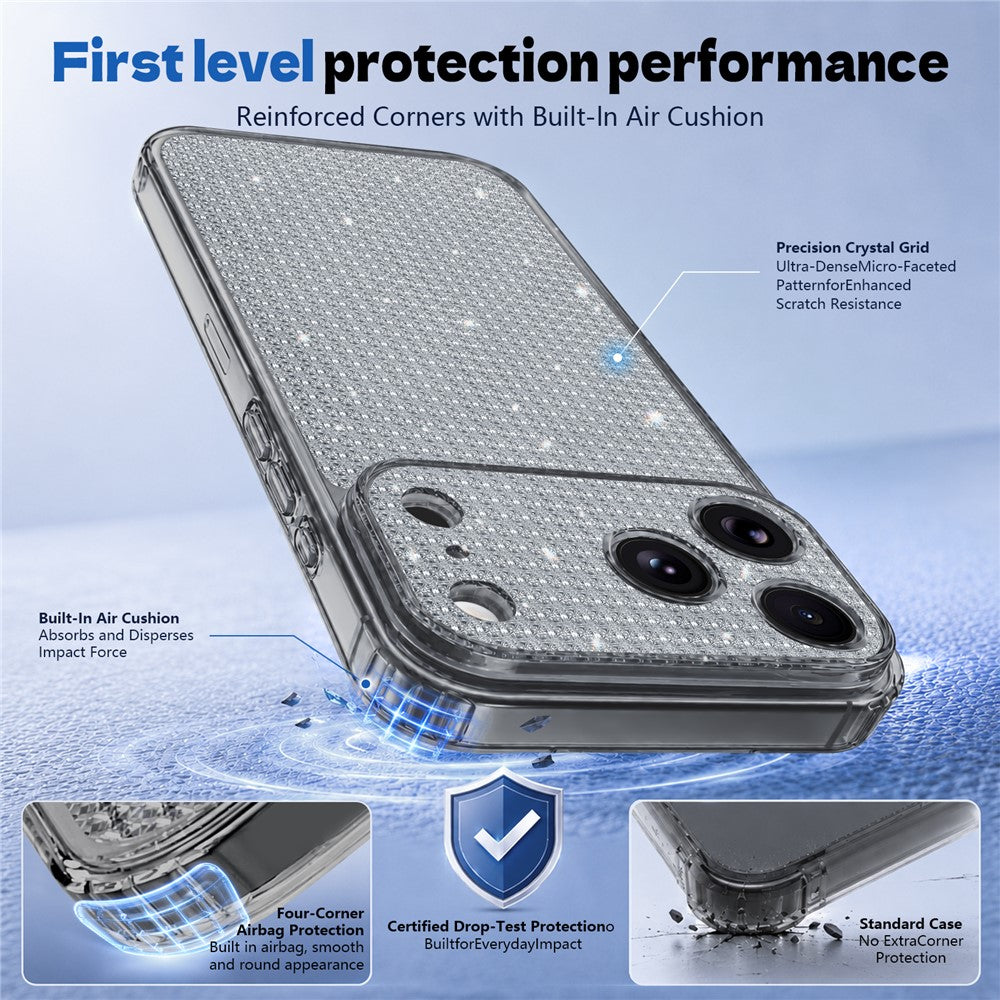 For iPhone 17 Pro TPU Case Diamond Texture Glitter Shockproof Phone Cover with Airbag Corner