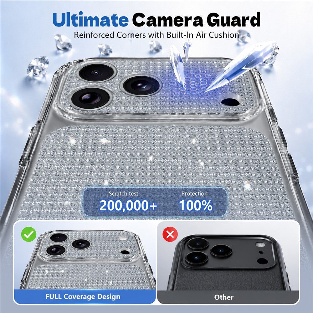 For iPhone 17 Pro TPU Case Diamond Texture Glitter Shockproof Phone Cover with Airbag Corner