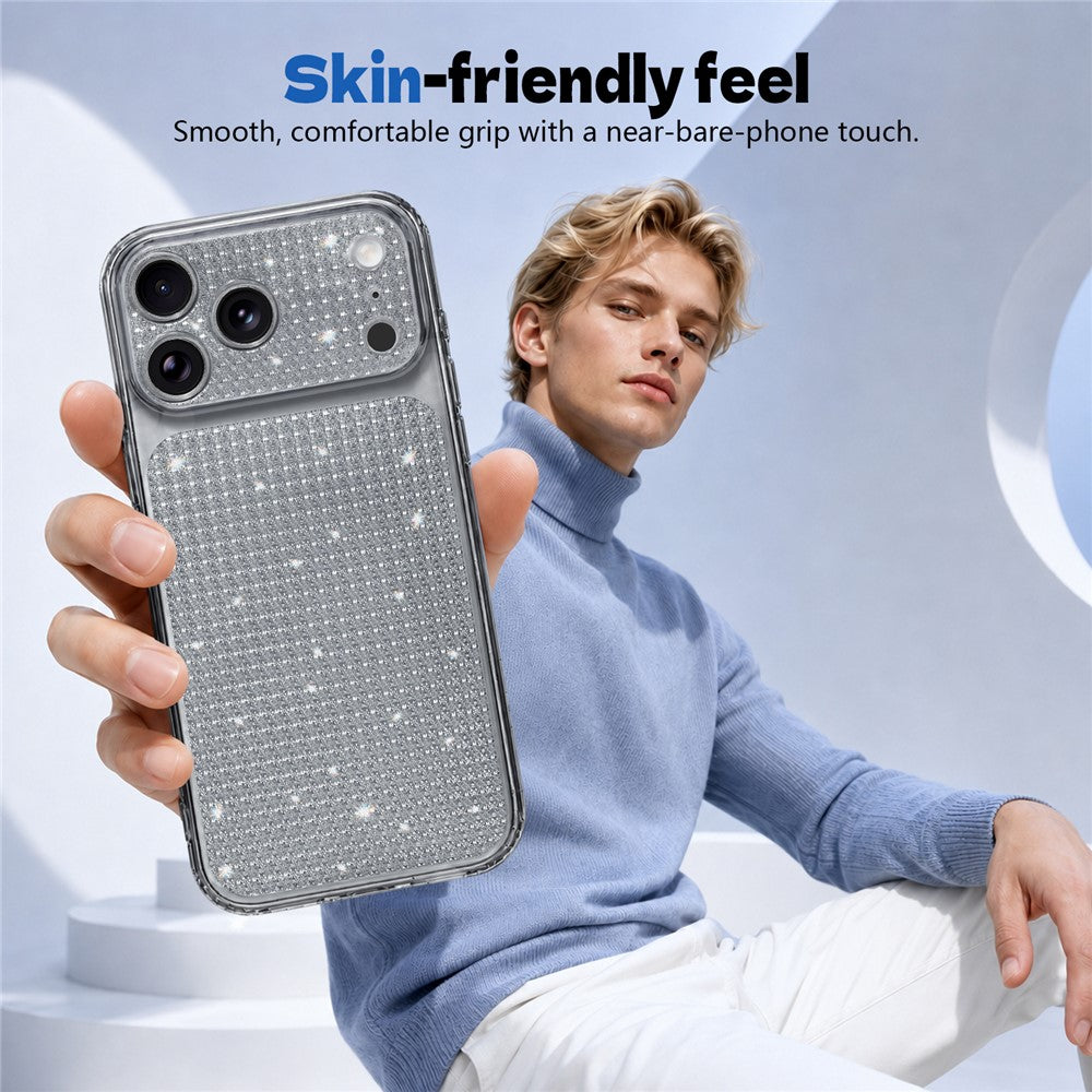 For iPhone 17 Pro TPU Case Diamond Texture Glitter Shockproof Phone Cover with Airbag Corner
