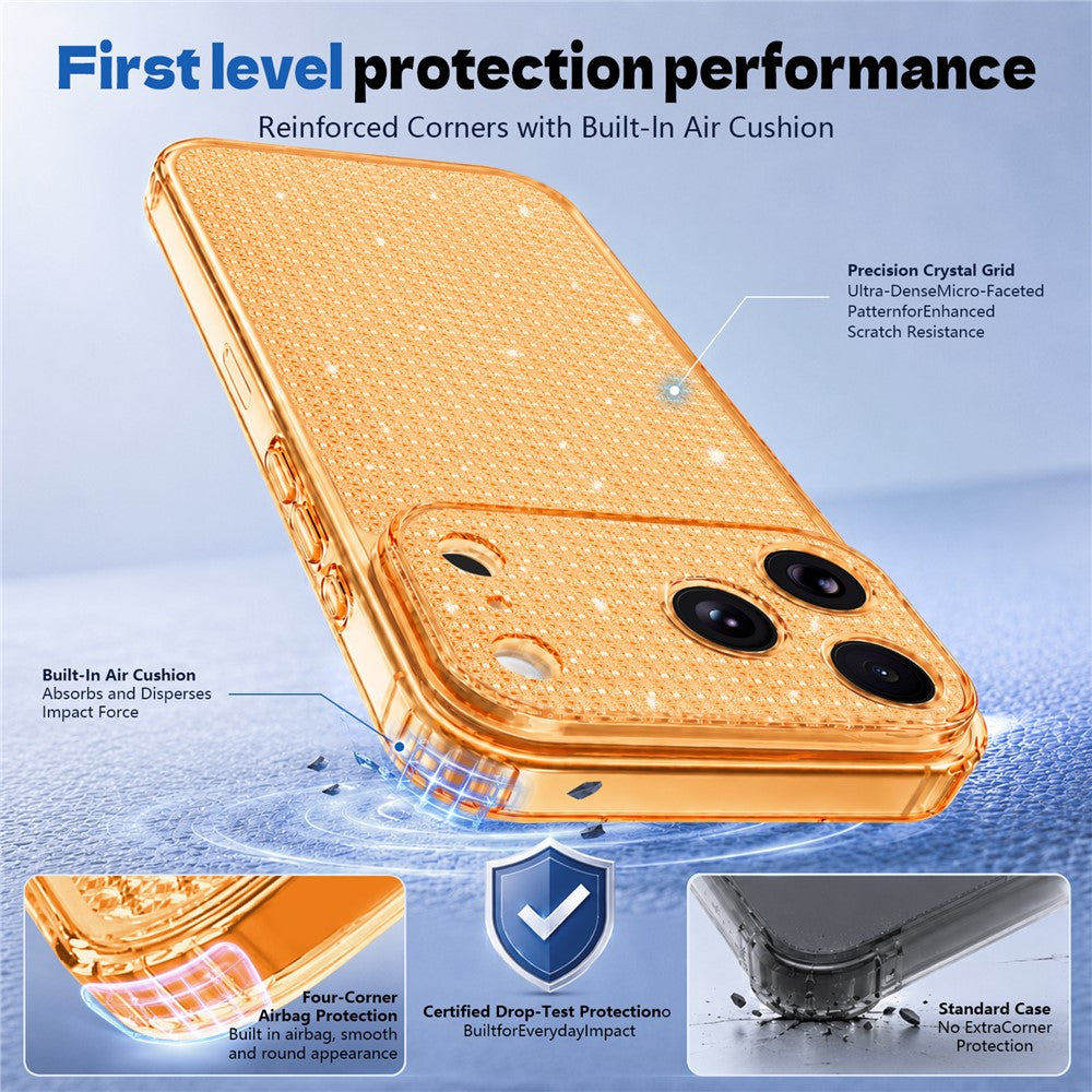 For iPhone 17 Pro Max TPU Case Diamond Texture Glitter Shockproof Phone Cover with Airbag Corner