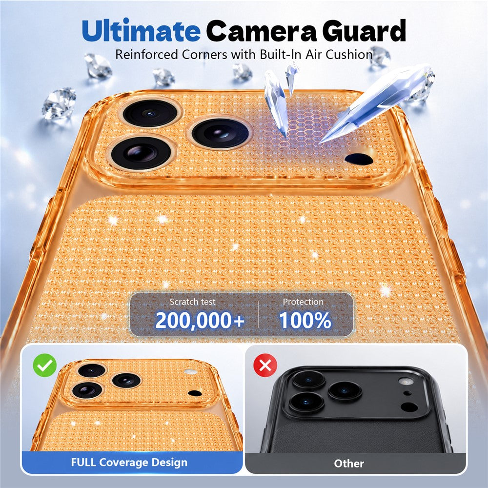 For iPhone 17 Pro Max TPU Case Diamond Texture Glitter Shockproof Phone Cover with Airbag Corner