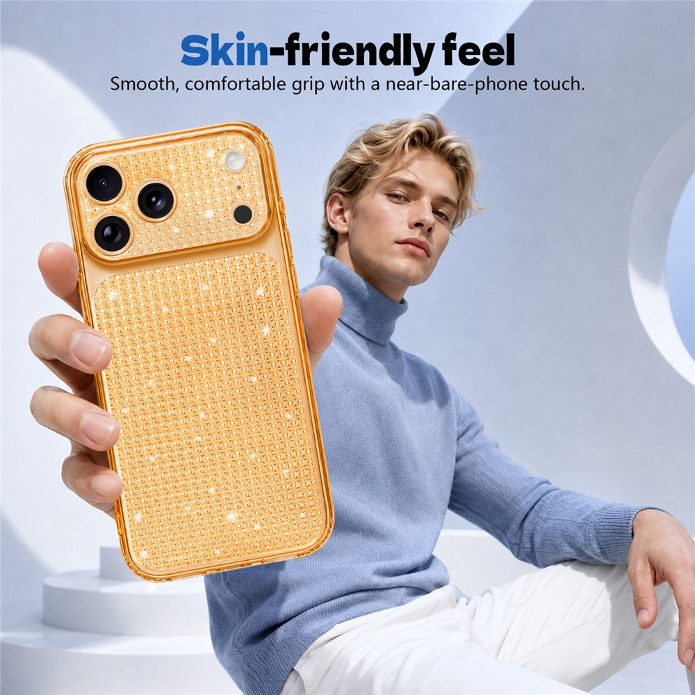 For iPhone 17 Pro Max TPU Case Diamond Texture Glitter Shockproof Phone Cover with Airbag Corner