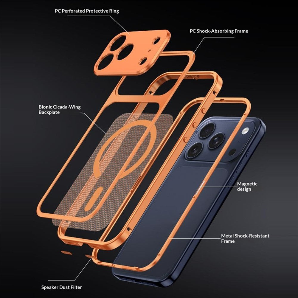 For iPhone 17 Pro Max Magnetic Case Heat Dissipation Snap-On Metal + PC Phone Cover