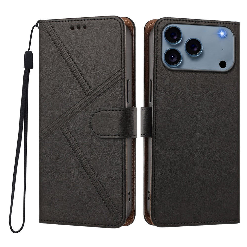 For iPhone 18 Pro Max / 17 Pro Max Case Diamond Stitch PU Leather Wallet Flip Phone Cover with Wrist Strap