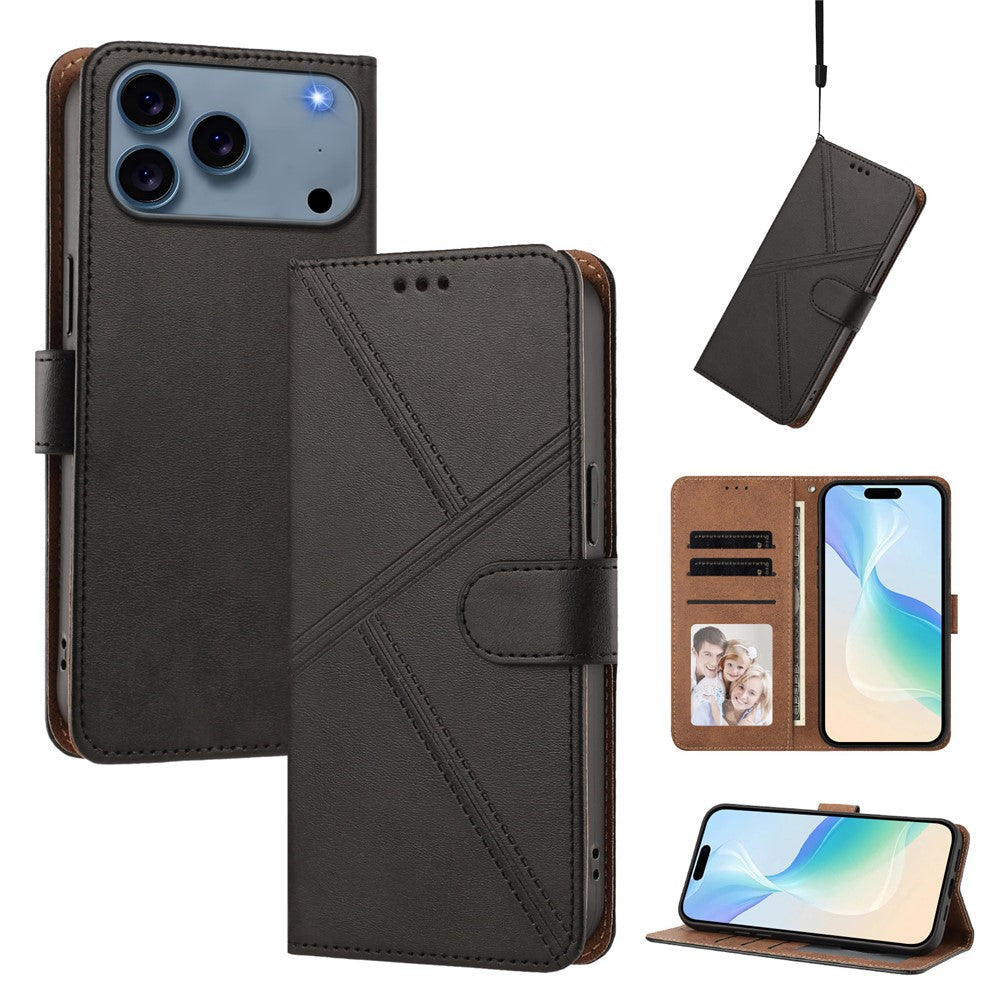 For iPhone 18 Pro Max / 17 Pro Max Case Diamond Stitch PU Leather Wallet Flip Phone Cover with Wrist Strap