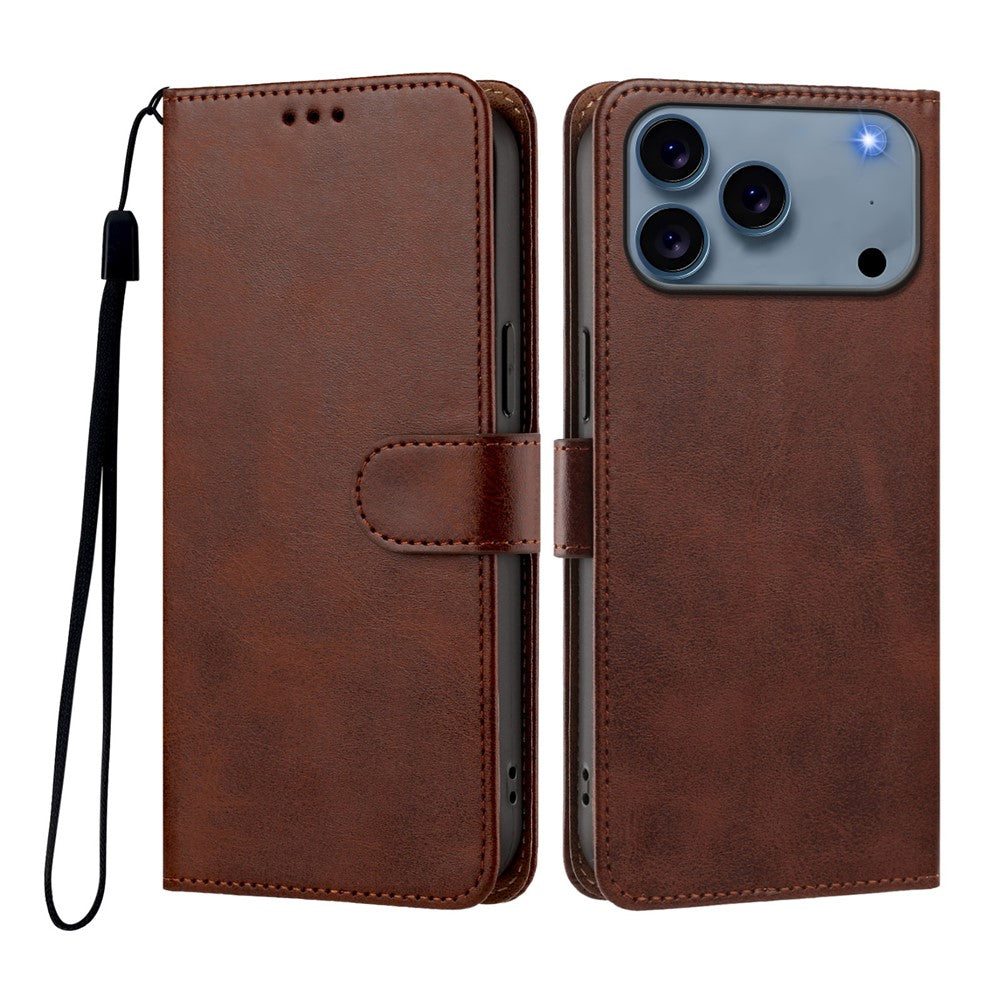 For iPhone 18 Pro Max / 17 Pro Max Case Wallet Flip Stand PU Leather Phone Cover with Wrist Strap