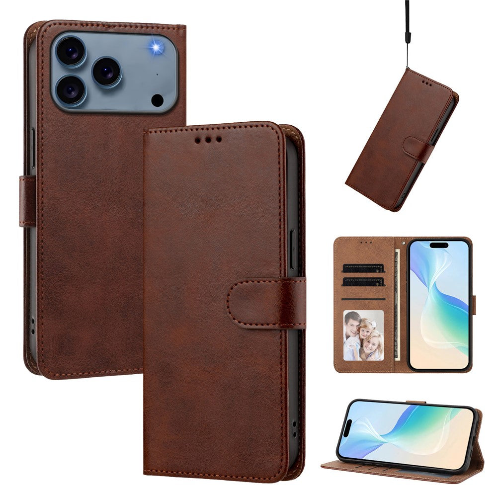 For iPhone 18 Pro Max / 17 Pro Max Case Wallet Flip Stand PU Leather Phone Cover with Wrist Strap