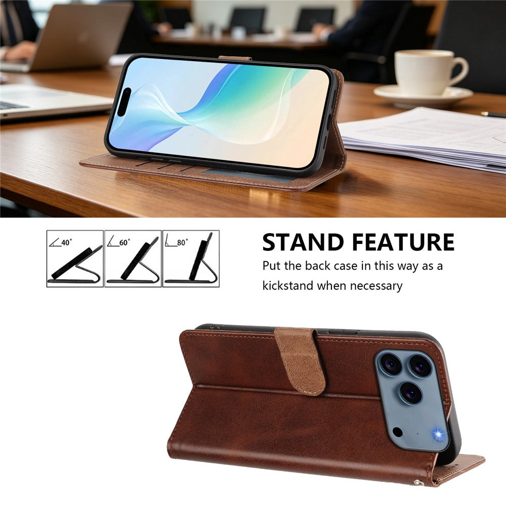 For iPhone 18 Pro Max / 17 Pro Max Case Wallet Flip Stand PU Leather Phone Cover with Wrist Strap