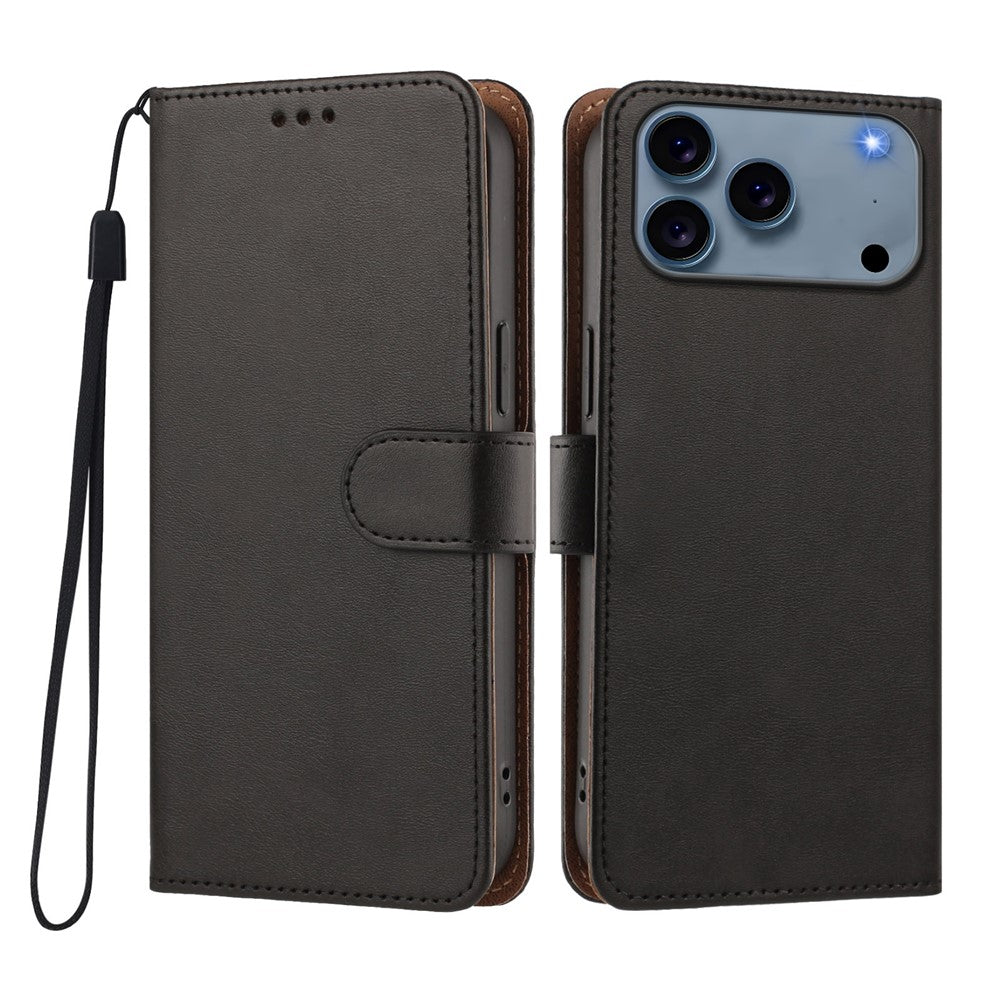 For iPhone 18 Pro Max / 17 Pro Max Case Wallet Flip Stand PU Leather Phone Cover with Wrist Strap