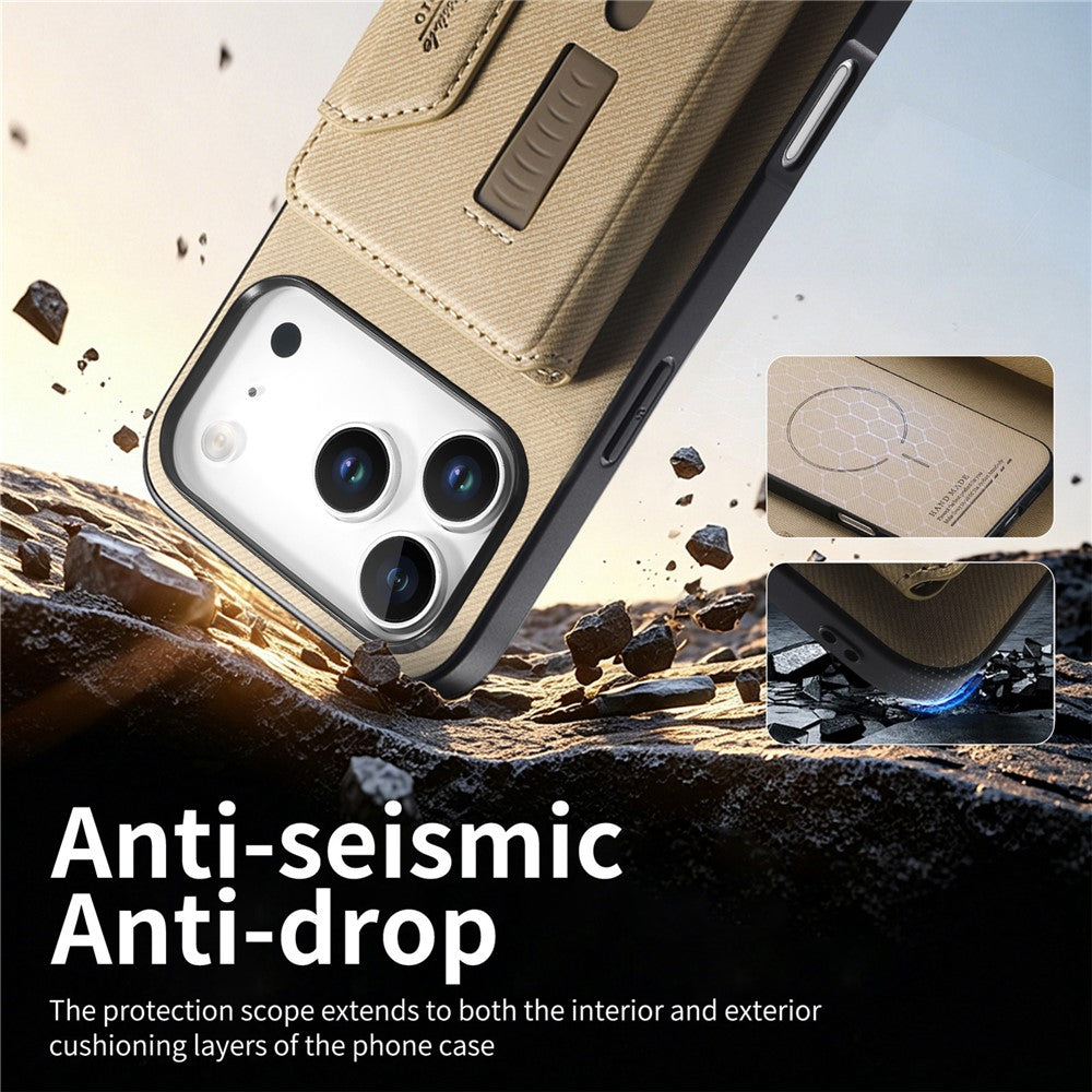 For iPhone 18 Pro  /  17 Pro Magnetic Case PU Leather + PC + TPU Anti-Scratch Back Cover with Detachable Card Holder