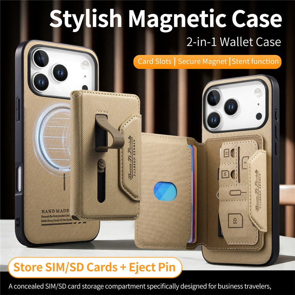 For iPhone 18 Pro  /  17 Pro Magnetic Case PU Leather + PC + TPU Anti-Scratch Back Cover with Detachable Card Holder