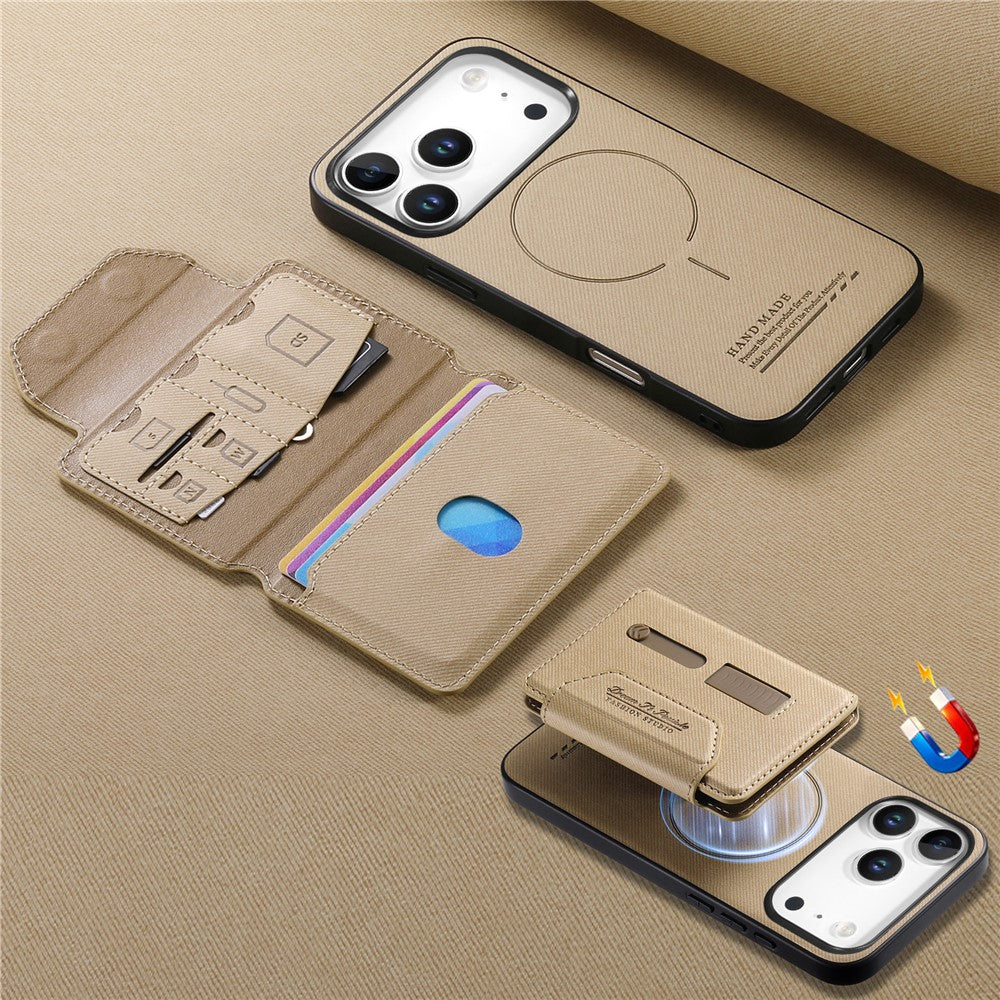 For iPhone 18 Pro  /  17 Pro Magnetic Case PU Leather + PC + TPU Anti-Scratch Back Cover with Detachable Card Holder