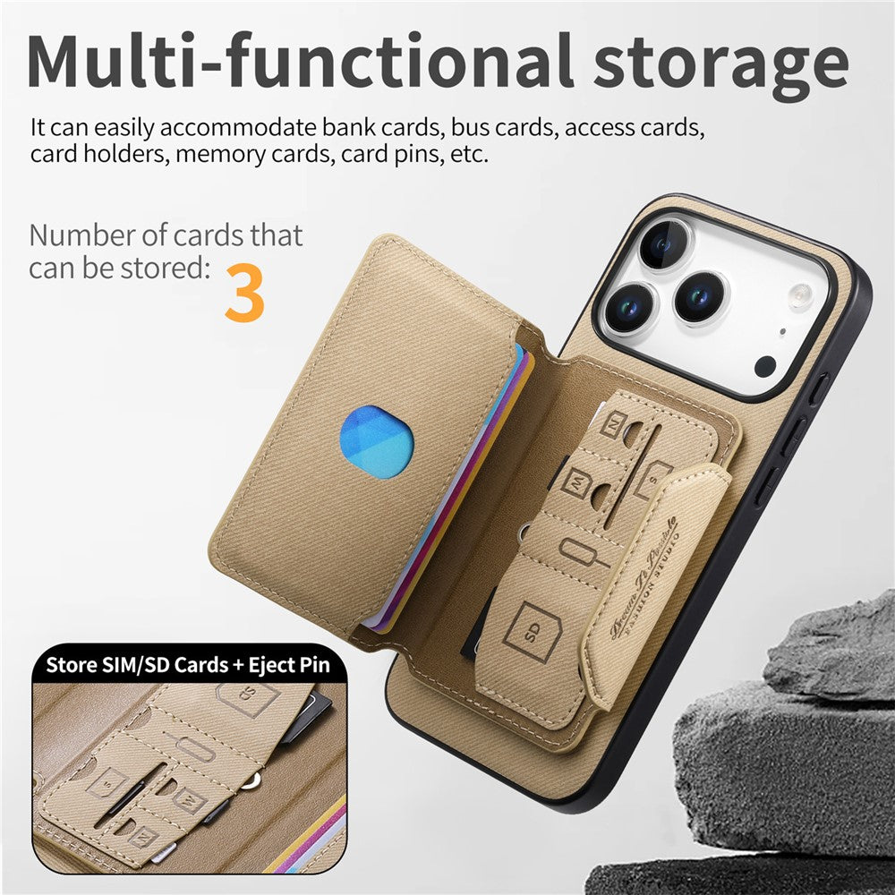 For iPhone 18 Pro Max  /  17 Pro Max Magnetic Case PU Leather + PC + TPU Anti-Scratch Back Cover with Detachable Card Holder