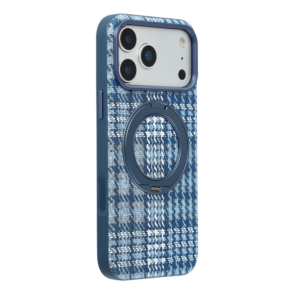 For iPhone 18 Pro Max / 17 Pro Max Case with Rotating Magnetic Kickstand Houndstooth Fabric + PC + TPU Phone Cover