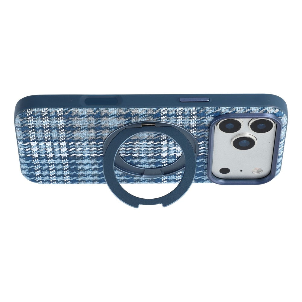 For iPhone 18 Pro Max / 17 Pro Max Case with Rotating Magnetic Kickstand Houndstooth Fabric + PC + TPU Phone Cover