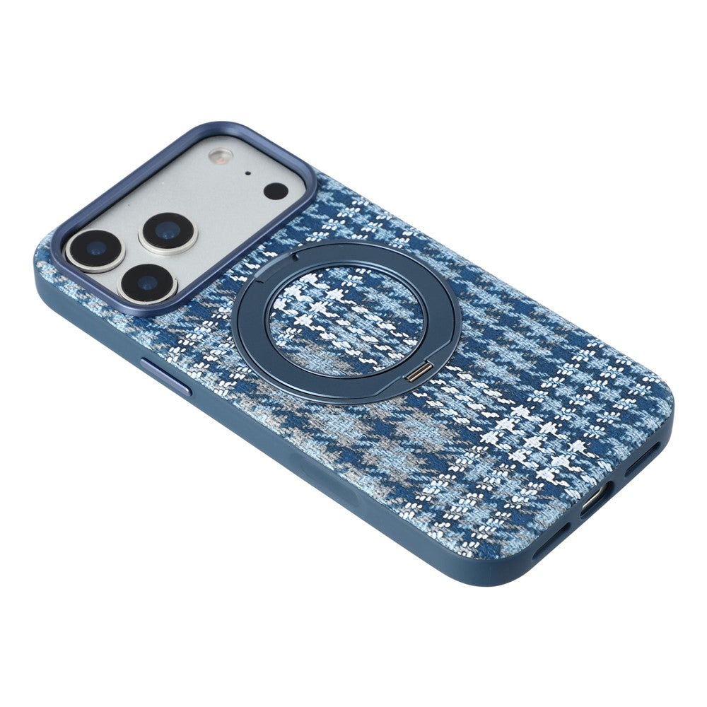 For iPhone 18 Pro Max / 17 Pro Max Case with Rotating Magnetic Kickstand Houndstooth Fabric + PC + TPU Phone Cover