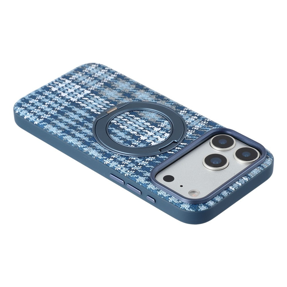 For iPhone 18 Pro Max / 17 Pro Max Case with Rotating Magnetic Kickstand Houndstooth Fabric + PC + TPU Phone Cover