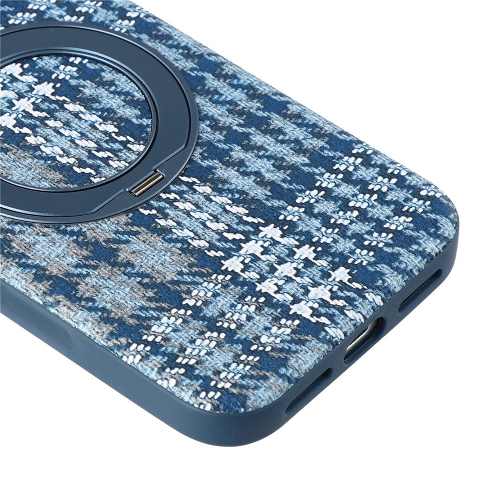 For iPhone 18 Pro Max / 17 Pro Max Case with Rotating Magnetic Kickstand Houndstooth Fabric + PC + TPU Phone Cover