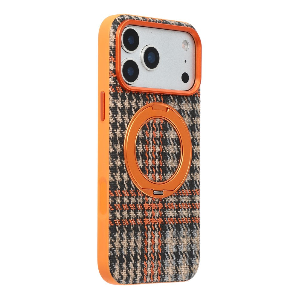 For iPhone 18 Pro Max / 17 Pro Max Case with Rotating Magnetic Kickstand Houndstooth Fabric + PC + TPU Phone Cover