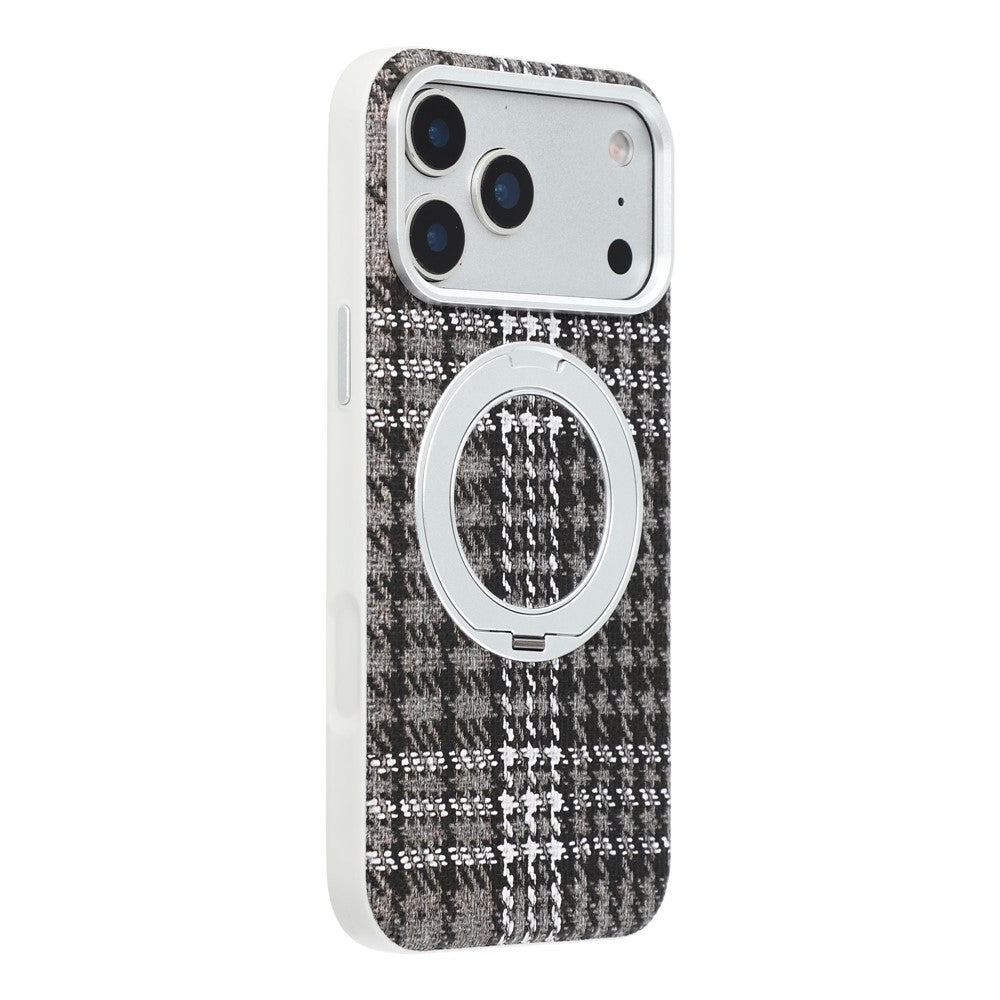 For iPhone 18 Pro / 17 Pro Case with Rotating Magnetic Kickstand Houndstooth Fabric + PC + TPU Phone Cover