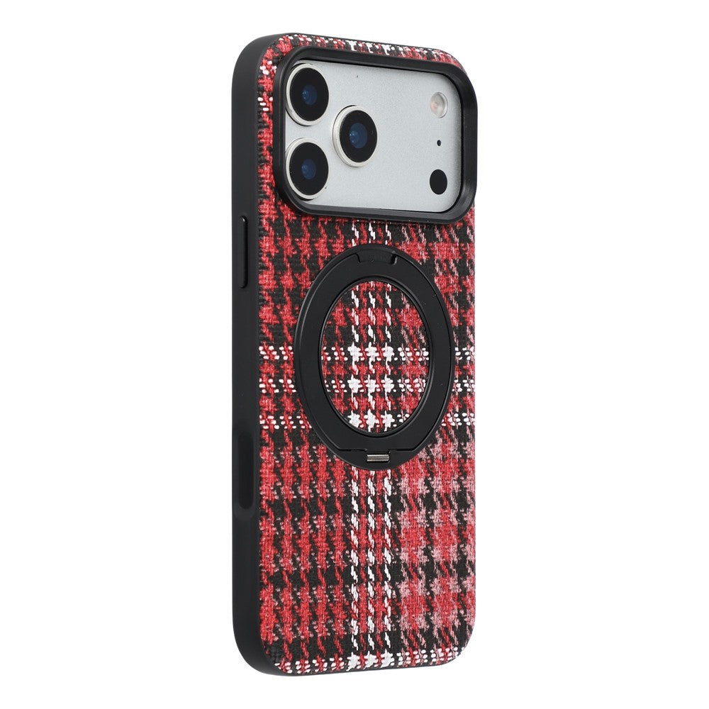 For iPhone 18 Pro / 17 Pro Case with Rotating Magnetic Kickstand Houndstooth Fabric + PC + TPU Phone Cover