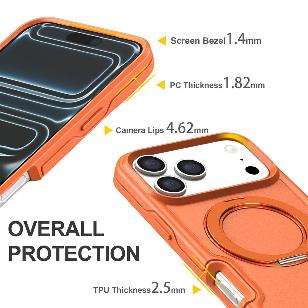 For iPhone 17 Pro Max Case Rotating Kickstand Dual-Layer PC + TPU Phone Protective Cover