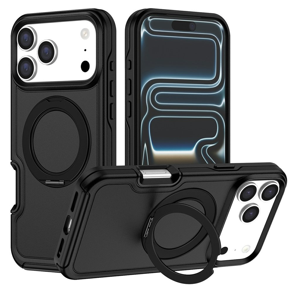 For iPhone 17 Pro Case Rotating Kickstand Dual-Layer PC + TPU Phone Protective Cover