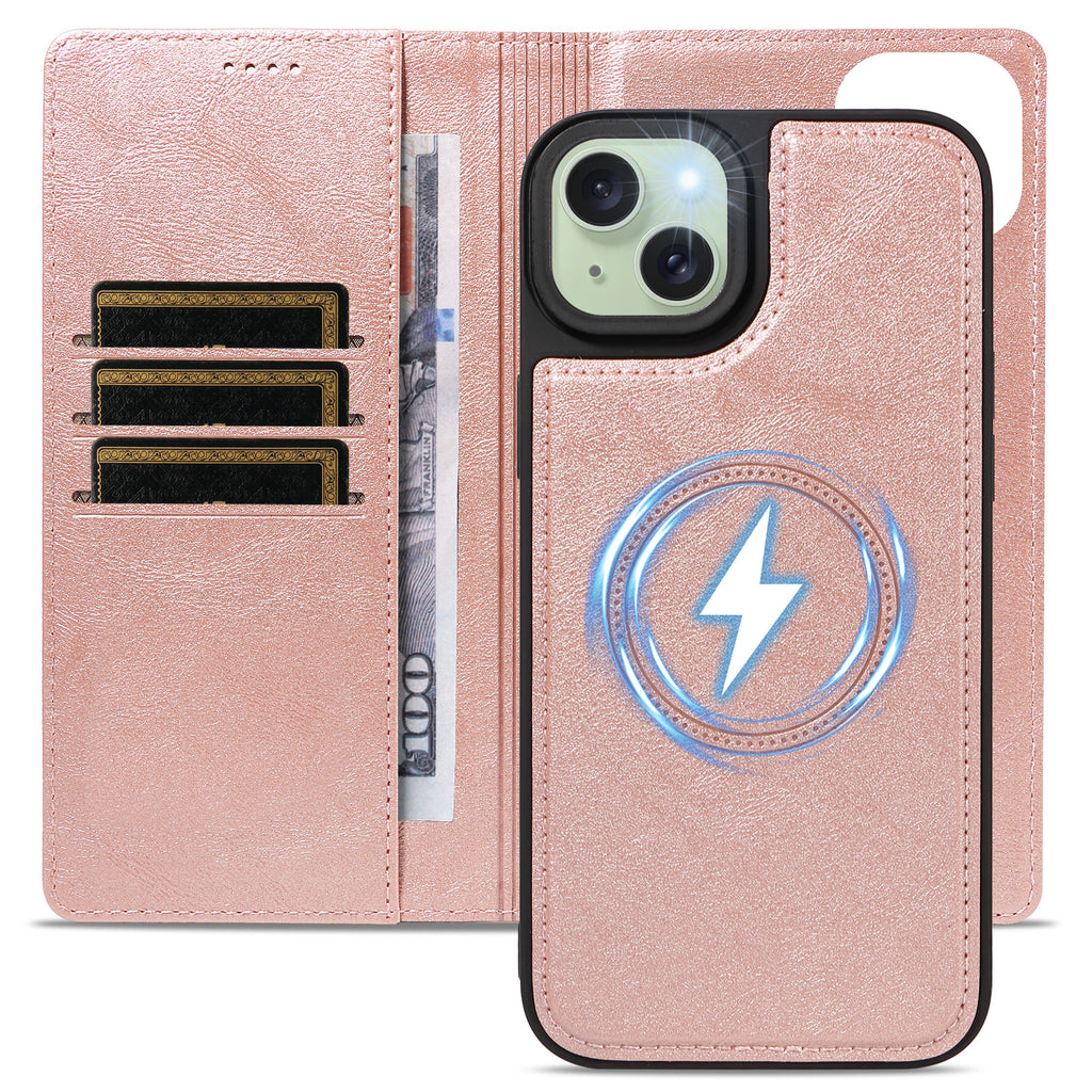 For iPhone 15 Plus Magnetic Case Detachable 2 in 1 Leather Wallet Phone Cover