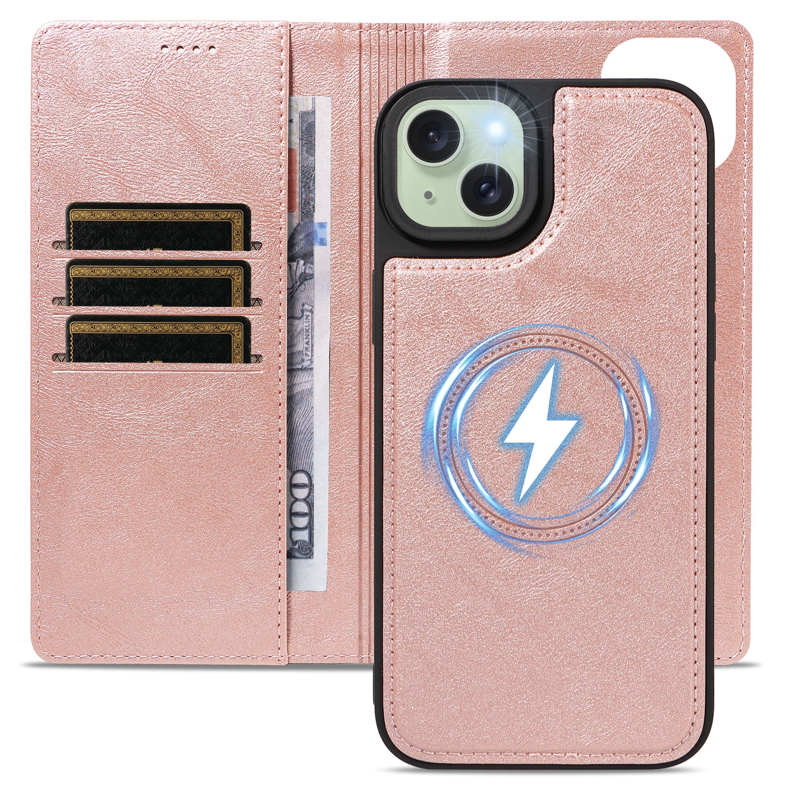 For iPhone 15 Plus Magnetic Case Detachable 2 in 1 Leather Wallet Phone Cover