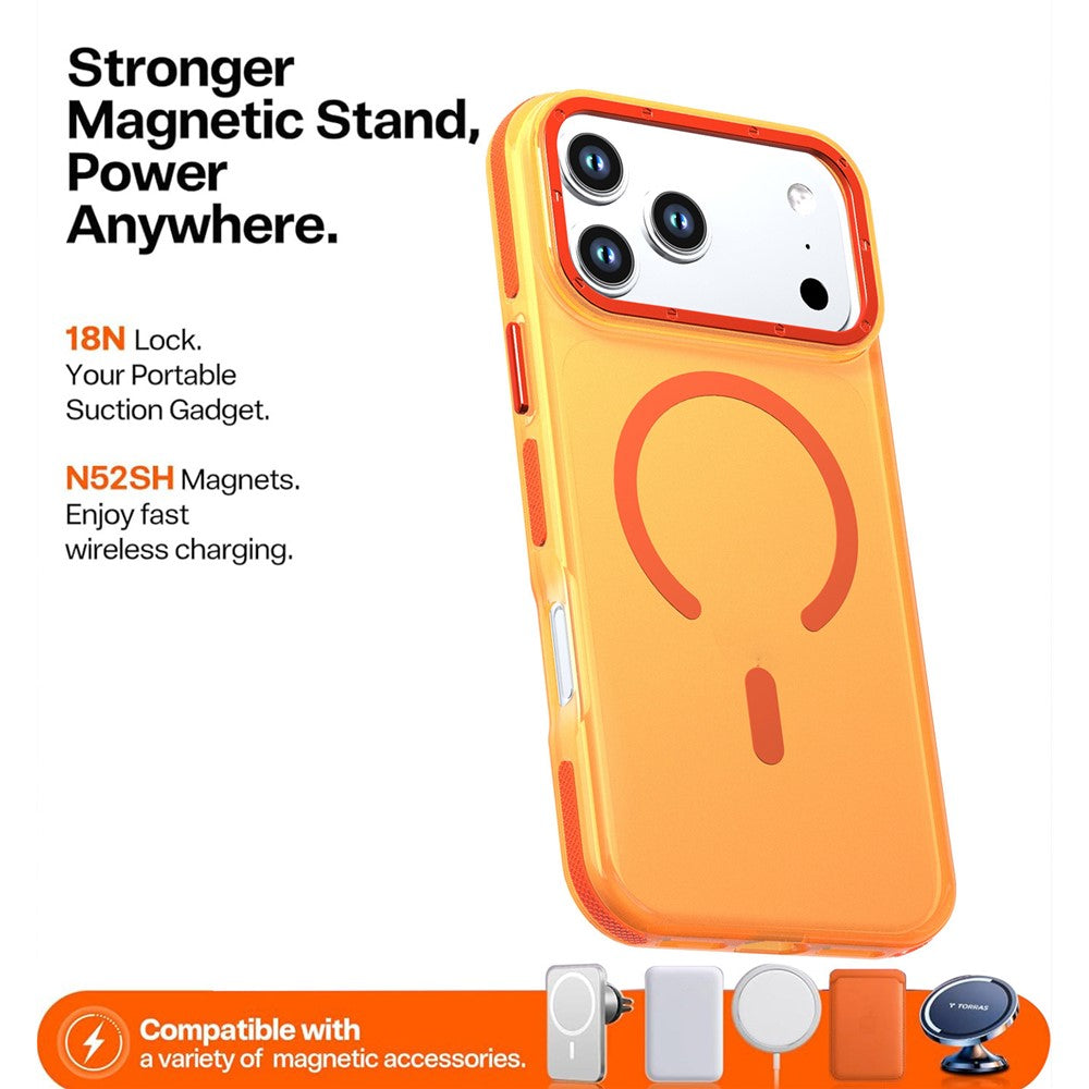 For iPhone 18 Pro Max / 17 Pro Max Magnetic Case Color Blocking PC + TPU Anti-Fingerprint Phone Cover - Orange