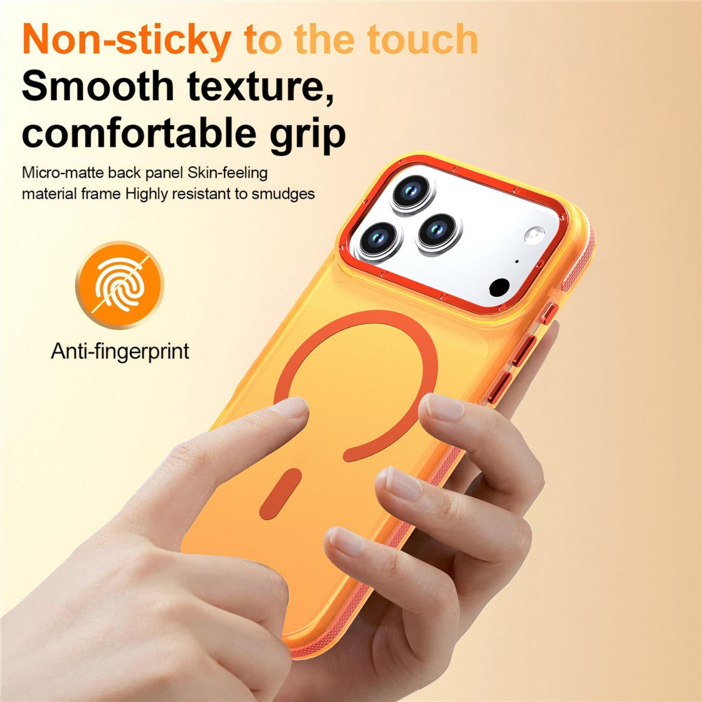 For iPhone 18 Pro Max / 17 Pro Max Magnetic Case Color Blocking PC + TPU Anti-Fingerprint Phone Cover - Orange