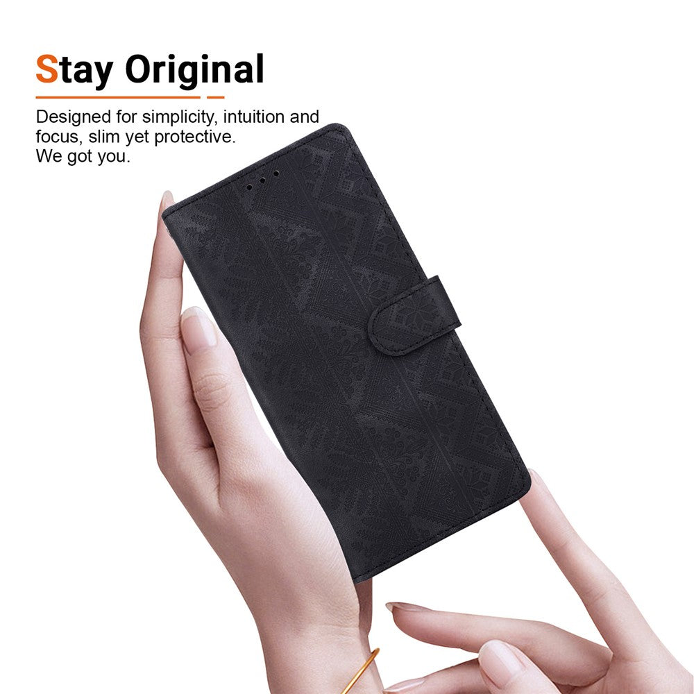 For iPhone 18 Pro  /  17 Pro Wallet Case Imprinted Ethnic Pattern Leather Phone Cover with Wrist Strap