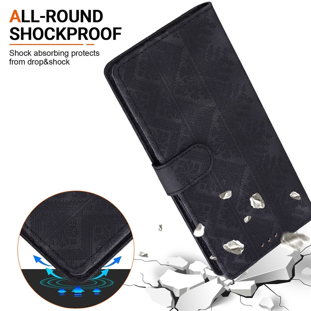 For iPhone 18 Pro  /  17 Pro Wallet Case Imprinted Ethnic Pattern Leather Phone Cover with Wrist Strap
