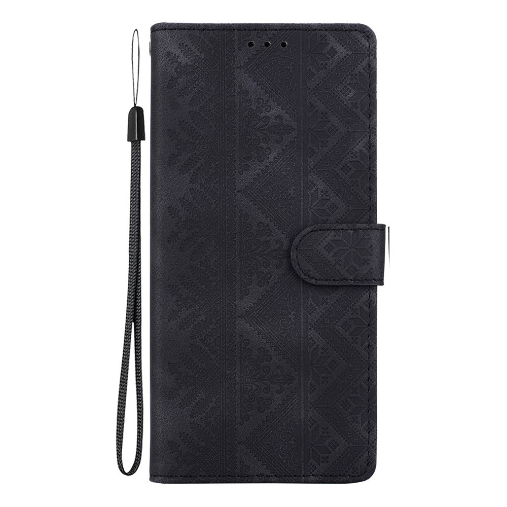 For iPhone 18 Pro  /  17 Pro Wallet Case Imprinted Ethnic Pattern Leather Phone Cover with Wrist Strap