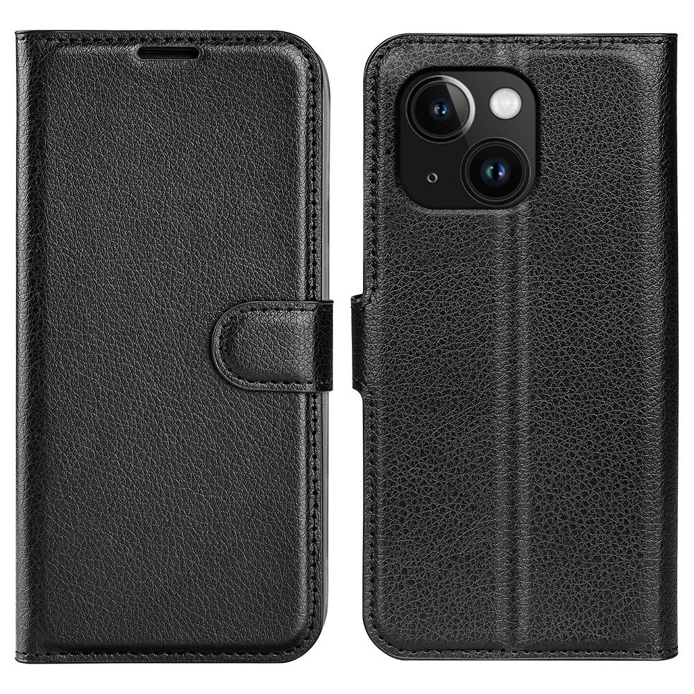 iPhone 15 Litchi Texture Leather Wallet Case