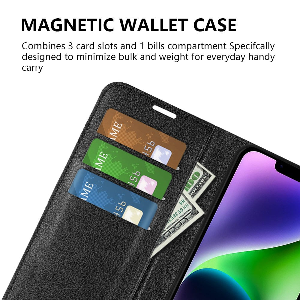 For iPhone 15 PU Leather Litchi Texture Stand Phone Case Wallet Flip Phone Cover